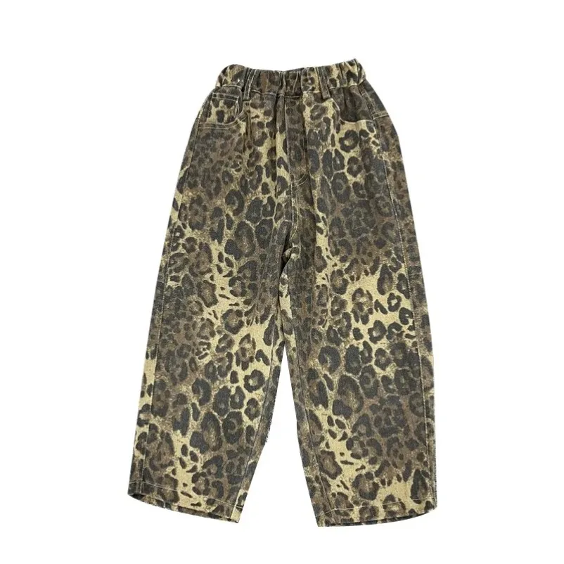 Children\'s Pants Spring Boys New Leopard Pattern Jeans New  Baby Western 2024 Leisure Pants Children\'s Pants