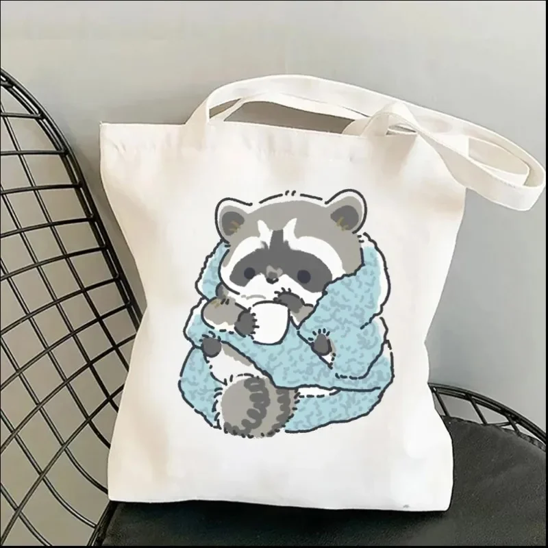Bolsos de hombro para mujer Little Raccoon bolso de compras Kawaii، bolso de lona bolso de hombrobolsos de moda para chica
