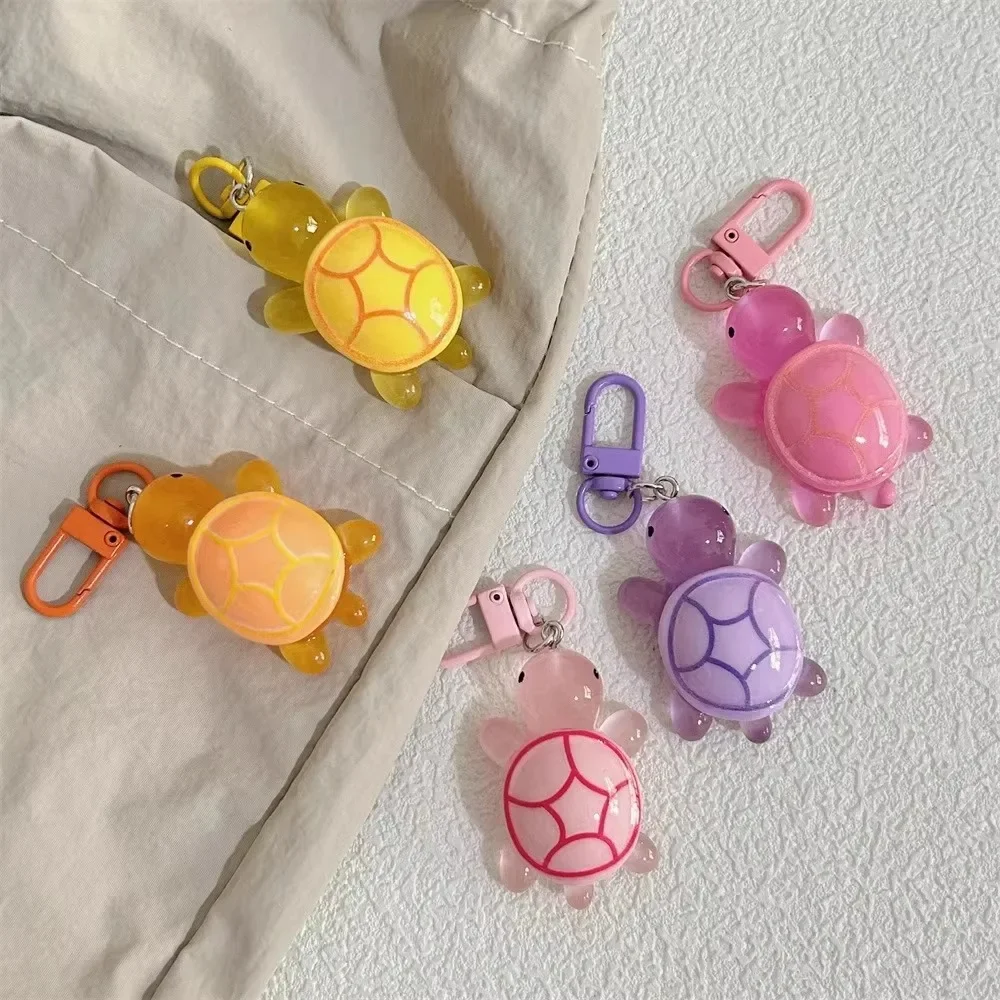 Cute Glow in The Dark Turtle Keychain for Women Girls Backpack Pendant Colorful Tortoise Keyring Student DIY Accessories Gift