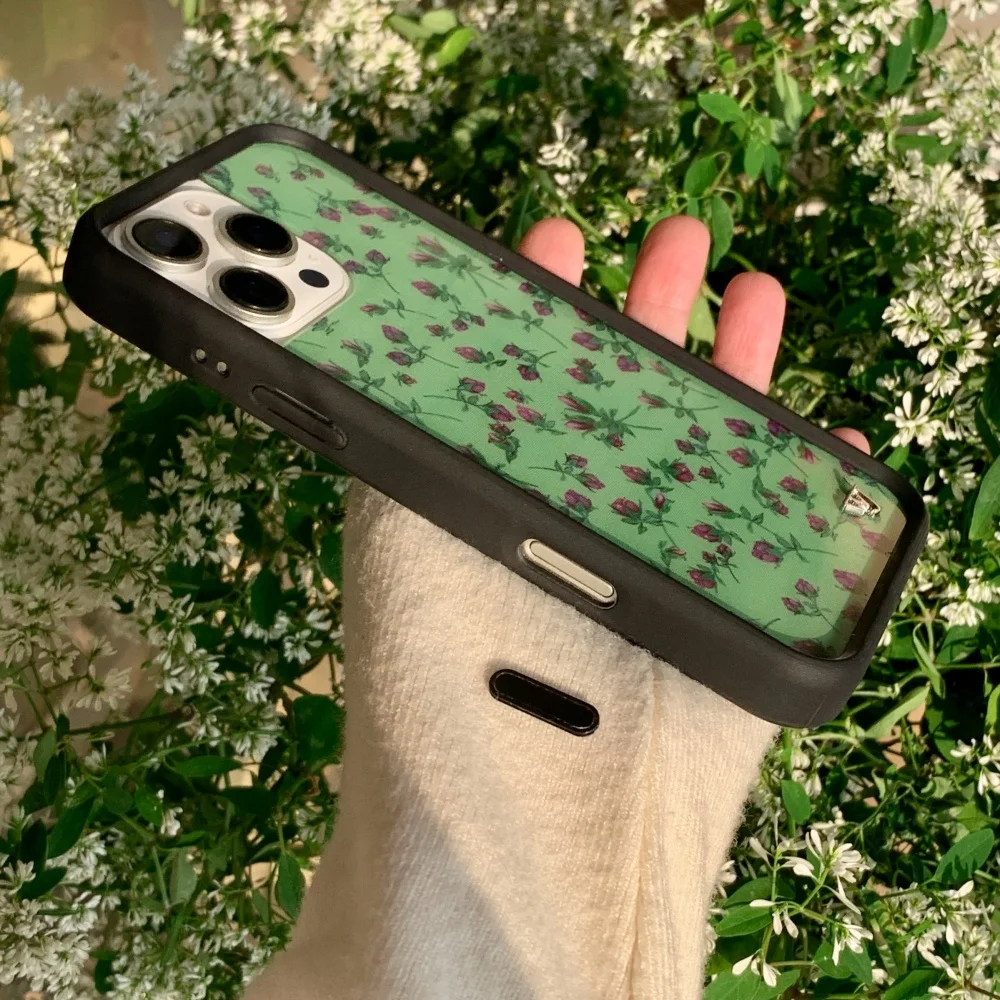 Casing Ponsel Bunga Hijau Angsa Hitam 3D Bunga Liar Mewah untuk iPhone 16 15 13 12 14 Pro Max Plus 16pro 14pro 15pro WF Coque