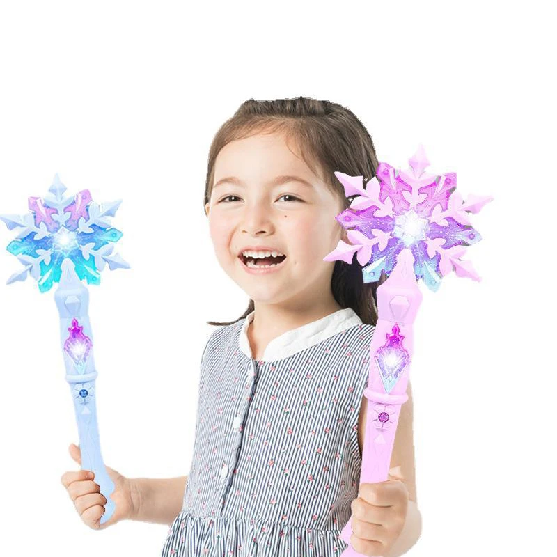 Girl Princess Snowflake Magic Wand LED Light Sound Fairy Wand Children Games Holiday Role Play Props Doll House Party Toys Gifts