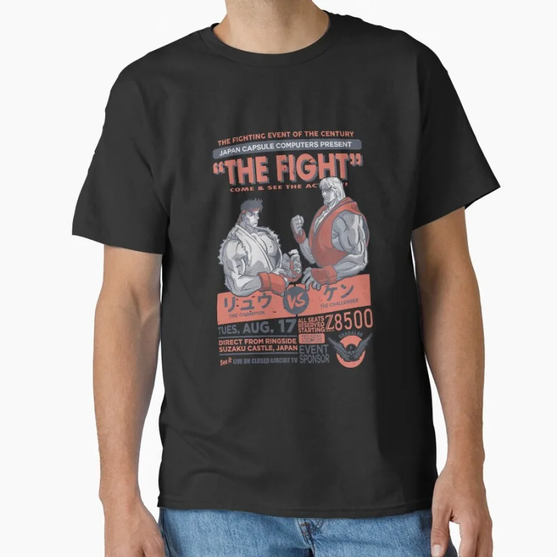 

Fight Night ryu ken 80s Retro Arcade video game Street fighter GYM Martial art gift T-shirt for men Large size Tops S-6XL