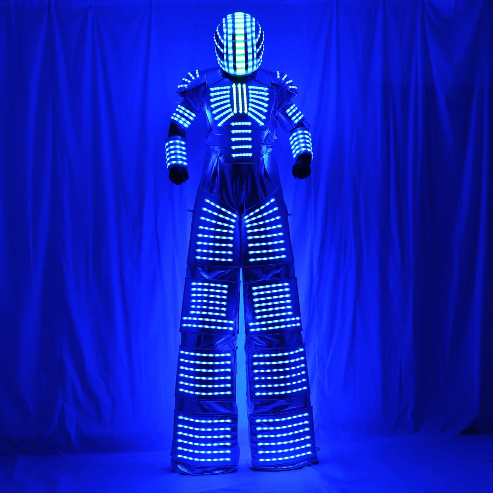 Hora Loca Party Stage Performance Led Robot Costume Rgb Change Color Led Stilt Robot Led Robot Costume