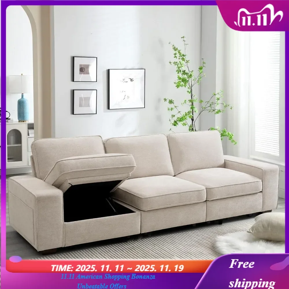 

Chenille Fabric 3 Seater Sofa Couch for Living Room Comfortable Sectional Couch with Storage Office Furniture 100"