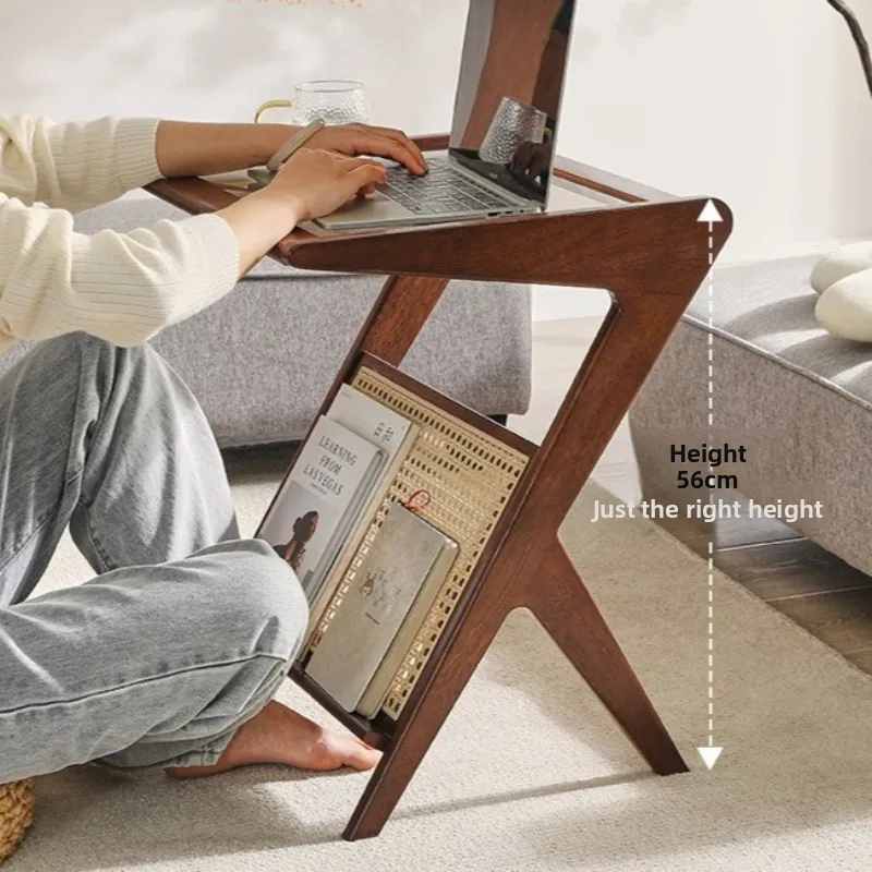 

Минималистичный журнальный столик из массива дерева для дома, для гостиной, с плетеными элементами, небольшой приставной столик к дивану.