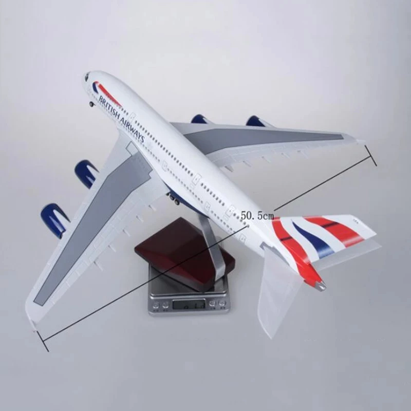 1:160 Scale Large 380 British Airways Model Airplane Britain 380 Plane Models Diecast Airplanes with LED Light for Collection or