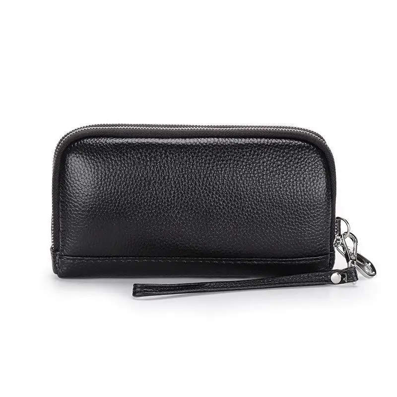 Damen Lange Geldbörse aus Echtleder, Handgelenktasche, Clutch, 2-lagige Reißverschluss-Geldbörse, Handytasche, Geldbeutel – Detail 5
