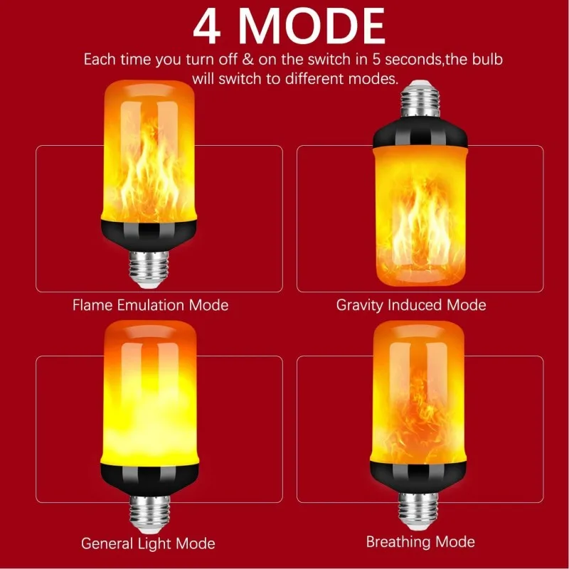 LED Flame Effect Bulb E27 4 Modes Flickering Emulation Home Garden Lamp Christmas Halloween Decor Light B22 Flame Bulb Lights