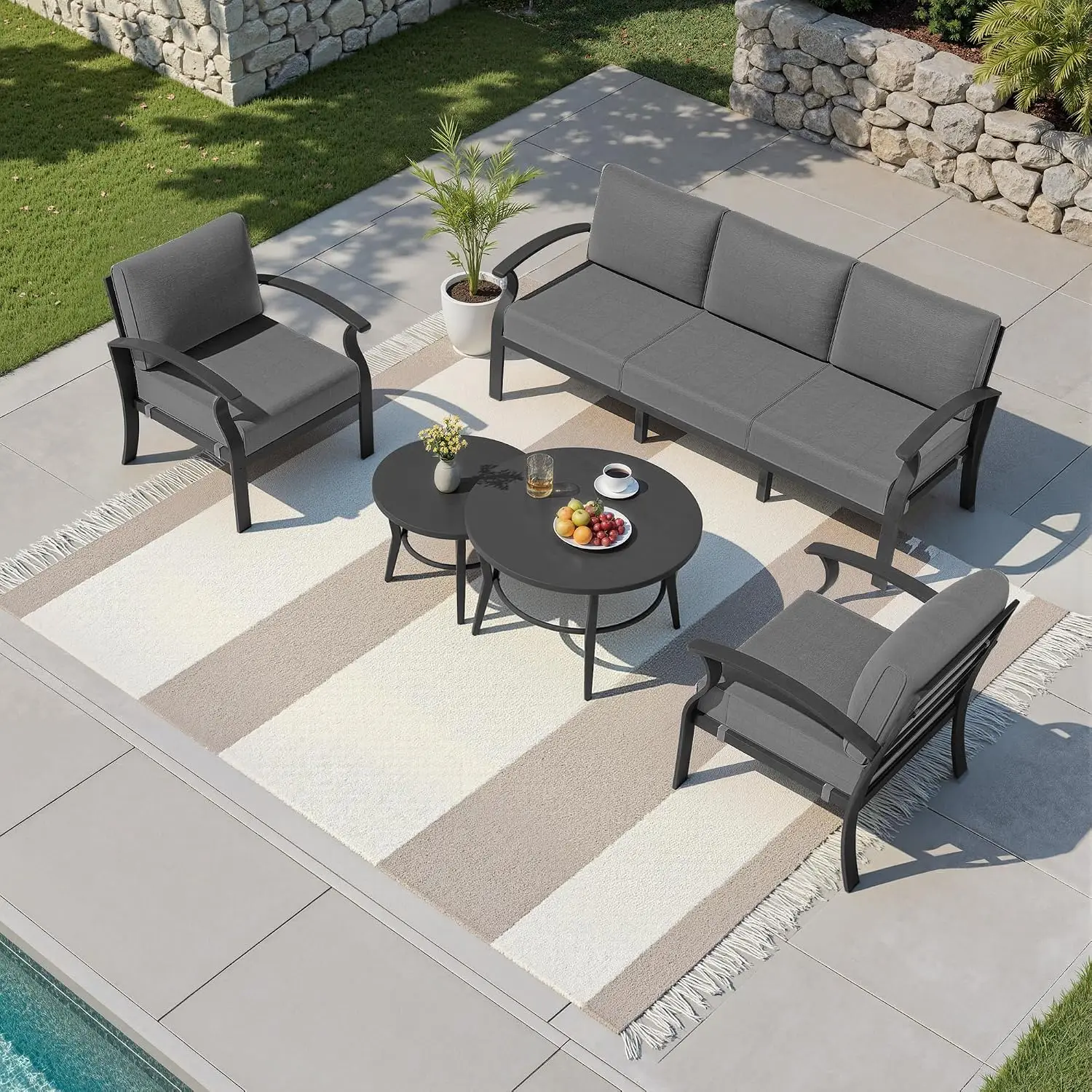 Aluminum Patio Sofa Set 5.1in Thick Cushion Outdoor Garden Balcony 3-8 Seater, Customized