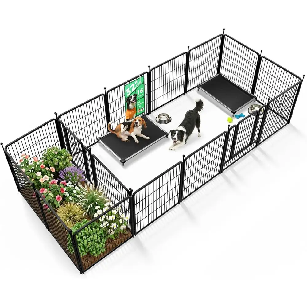 

Portable 32-Inch 16-Panel Dog Playpen for Indoor, Outdoor, and Camping Use, Suitable for Small to Medium Dogs, Black