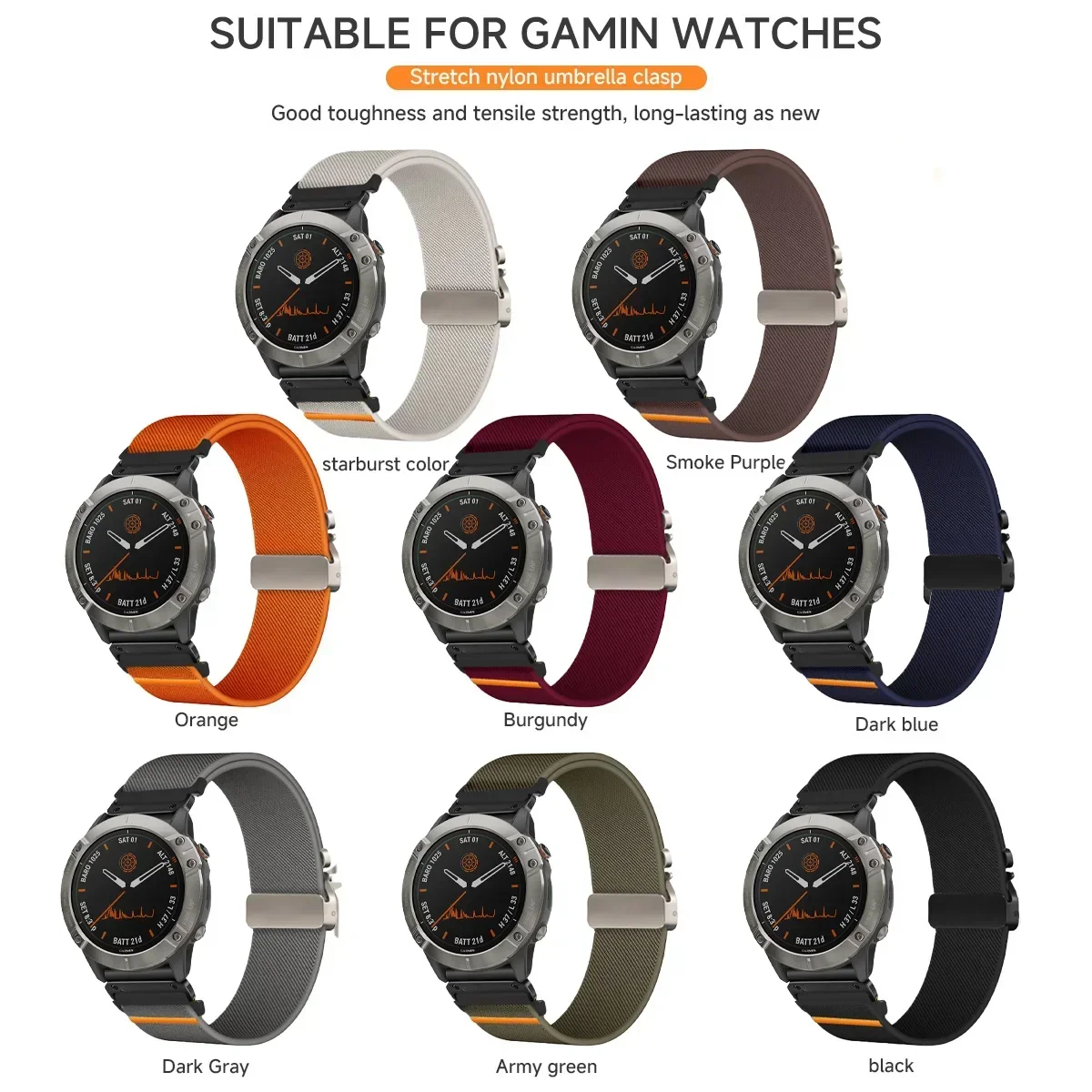 Garmin Fenix ​​7X 8 7 Pro Fenix ​​6X 5X 5Plus Tactix 7 Forerunner 965 955 Enduro 3 2 Accessori 용 20/22/26mm 나일론 퀵 핏 스트랩