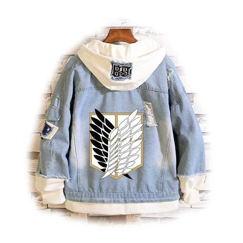 2026 Anime Attack on Titan Jeans Jacket Scout Regiment Cosplay Denim Jacket Autumn Eren Jager Hooded Sweatshirt Outwear Coat