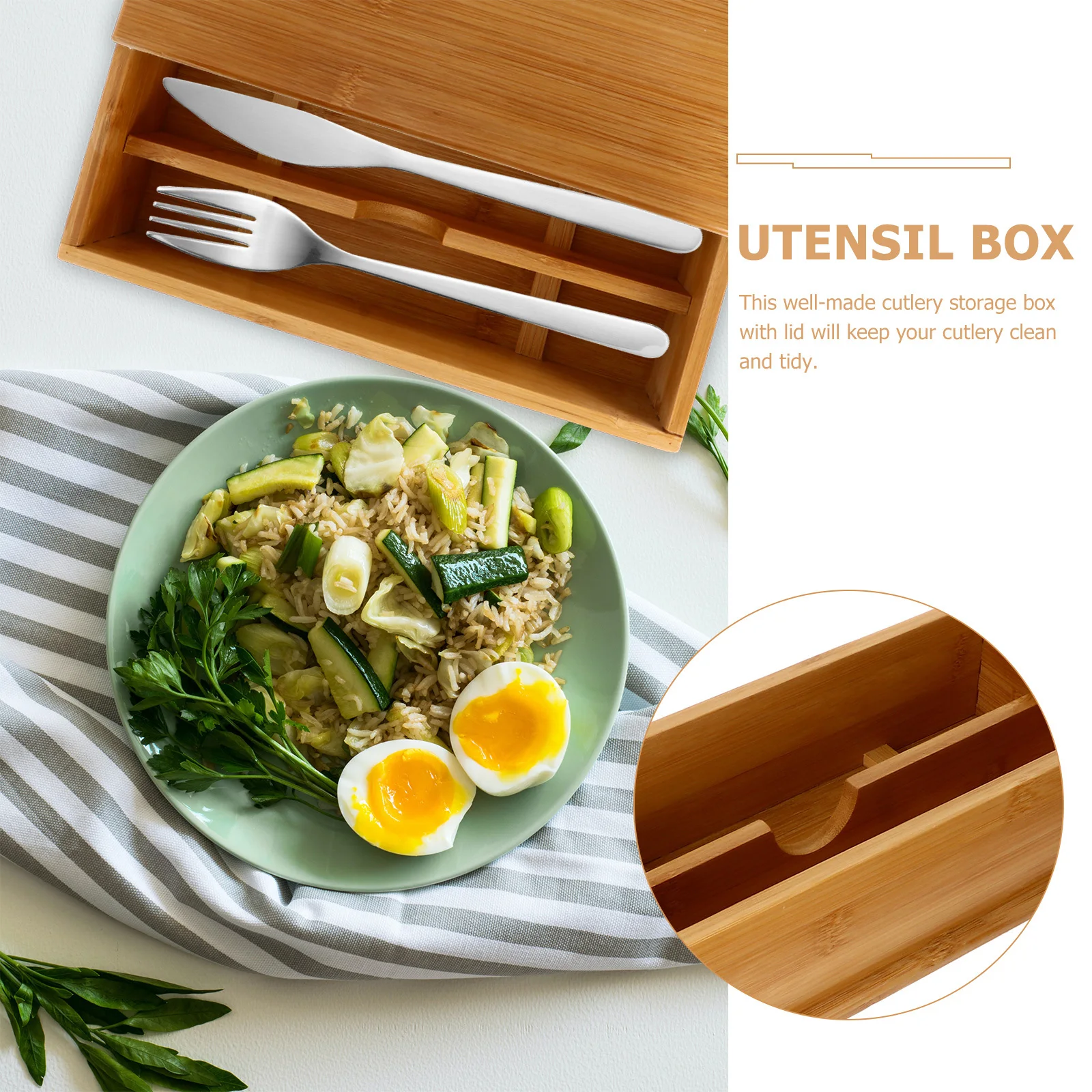 

Bamboo Cutlery Storage Box with Lid Stylish Exquisite Sky Kitchen Utensil Organizer Bamboo Color Flatware Case