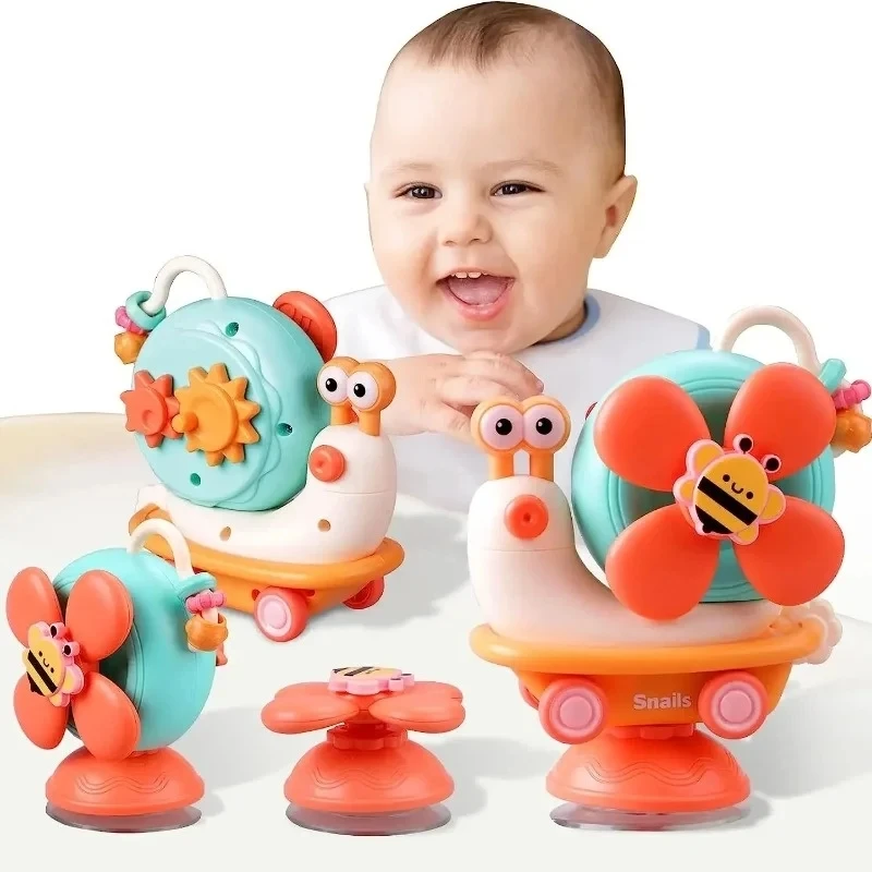 Suction Cup Snail Spinner Windmill Toys Car For Boys Girls Sensory Fine Motor Infant Travel Toys Montessori For Baby Newborn Gif