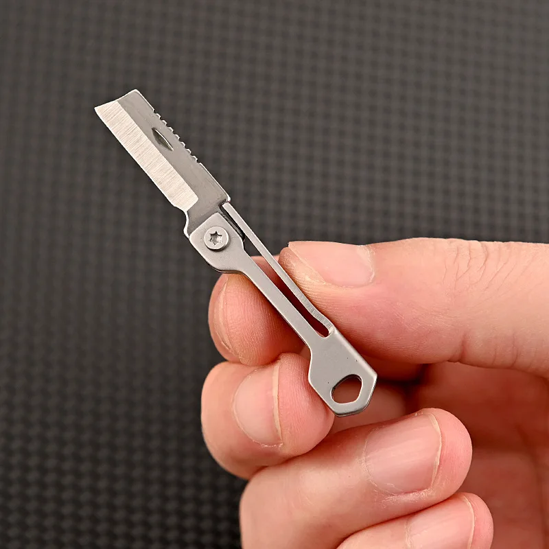 1pc Stainless Steel Folding Knife Mini Square Head Pocket Knife Outdoor Camping Supplies Multi-function Keychain Pendant Knives