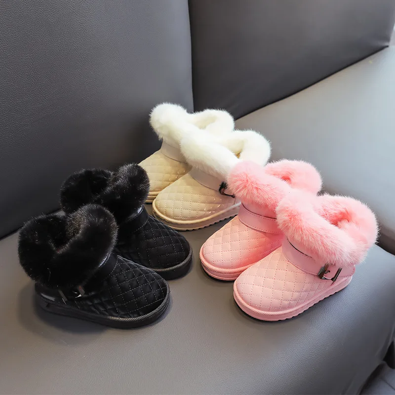 2024 Autumn/Winter New Leather Children\'s Snow Boots Anti slipThick Cotton Boots Boys and Girls Short Boots Baby Cotton Shoes
