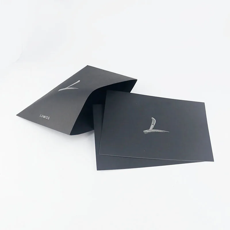 

Luxury Black Hot Silvery Stamping and Embossed LOGO Paper Envelope Thank You Card After-sale Service Card Packaging Sleeve