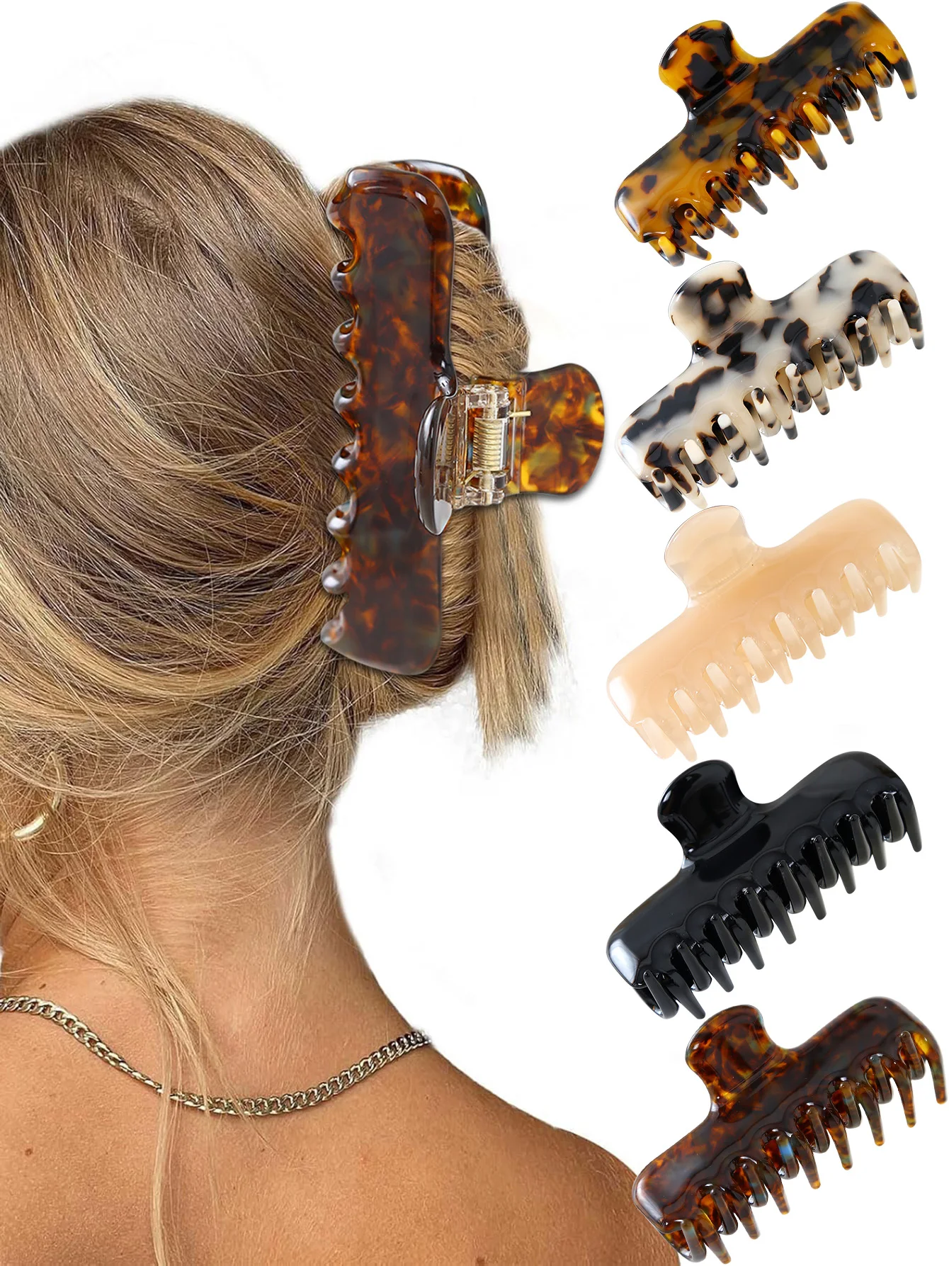 

2pcswomen's leopard-print multi-color spine hair claw acetate vintage new hair claw daily back of the head hair bun shaping hair