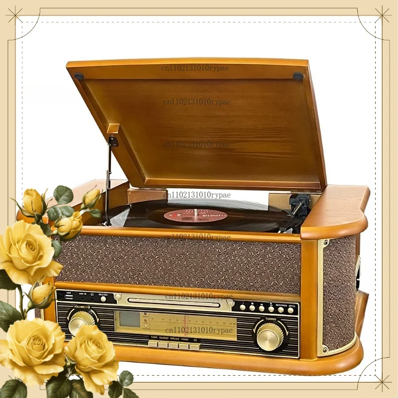 Classic gramophone wooden desktop vinyl record player vintage CD
