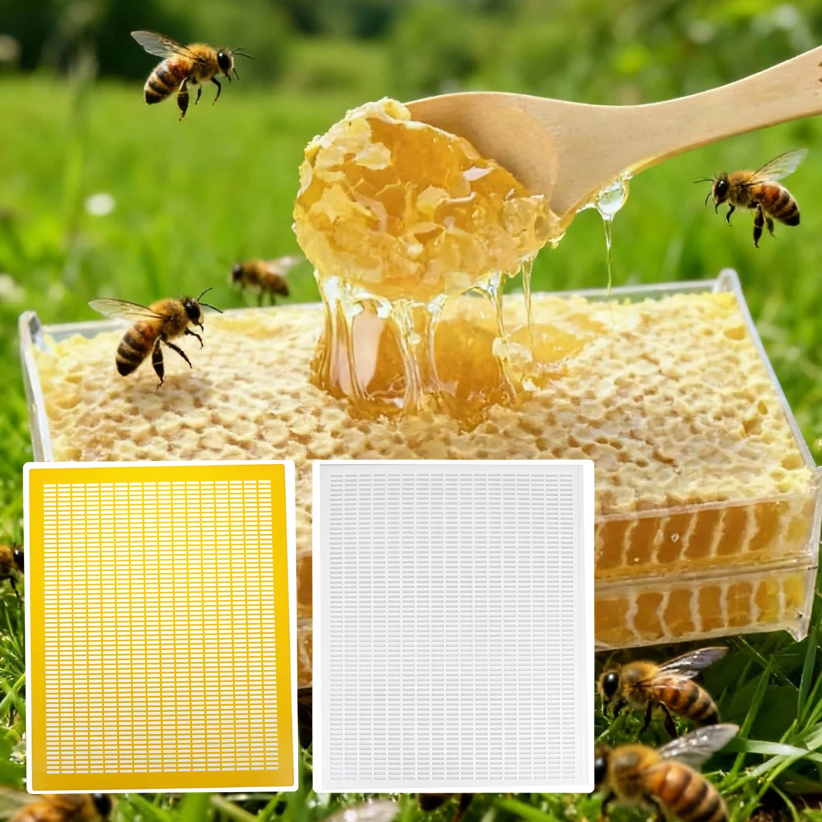 

1/3Pcs Queen Bee Partitions with 10 Frames That Can Be Trimmed to Separate Queen Bees White/Yellow Beekeeping Beehive Partitions