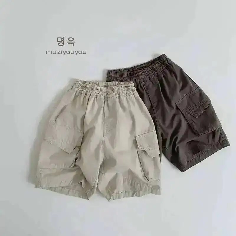 Frühling Sommer Kinder Shorts 1-8Y Jungen Baumwolle Taschen Feste Kurze Hosen Hosen Koreanische Kleinkind Tragen Für Kinder Klei – Detail 1
