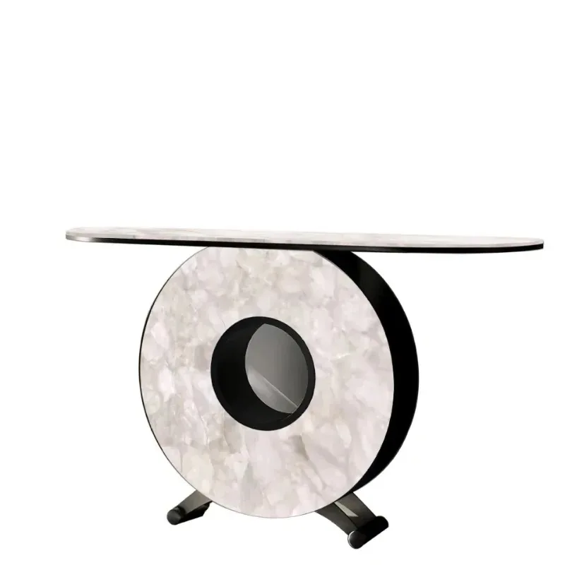 Modern simple light luxury corridor entry disc metal base villa living room entrance rack