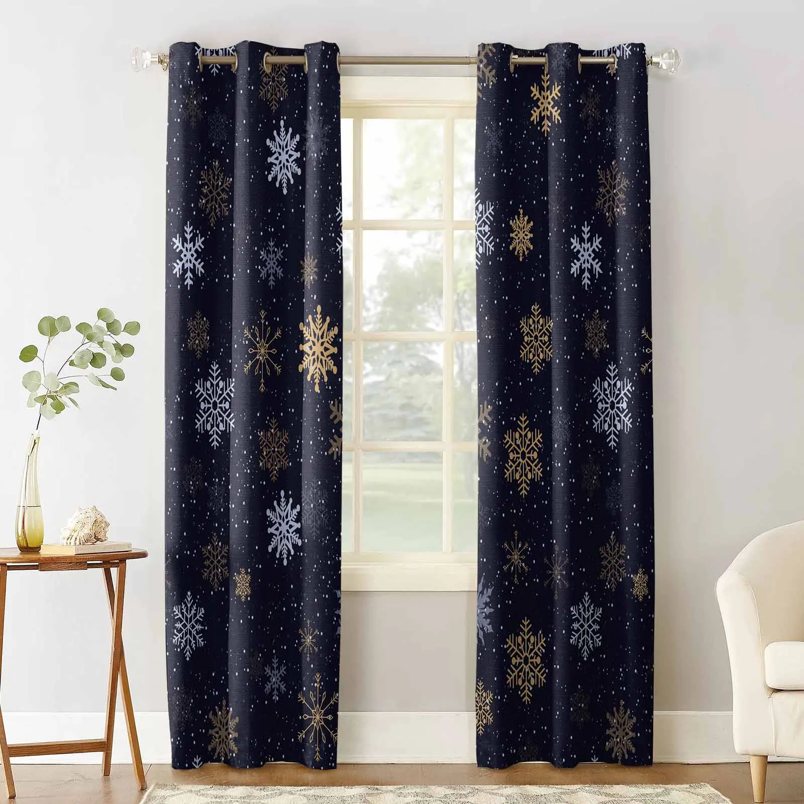 Snowflake Christmas Wave Point Curtains Large Window Window Curtains Curtain Lights Bathroom Bedroom Kitchen Decor