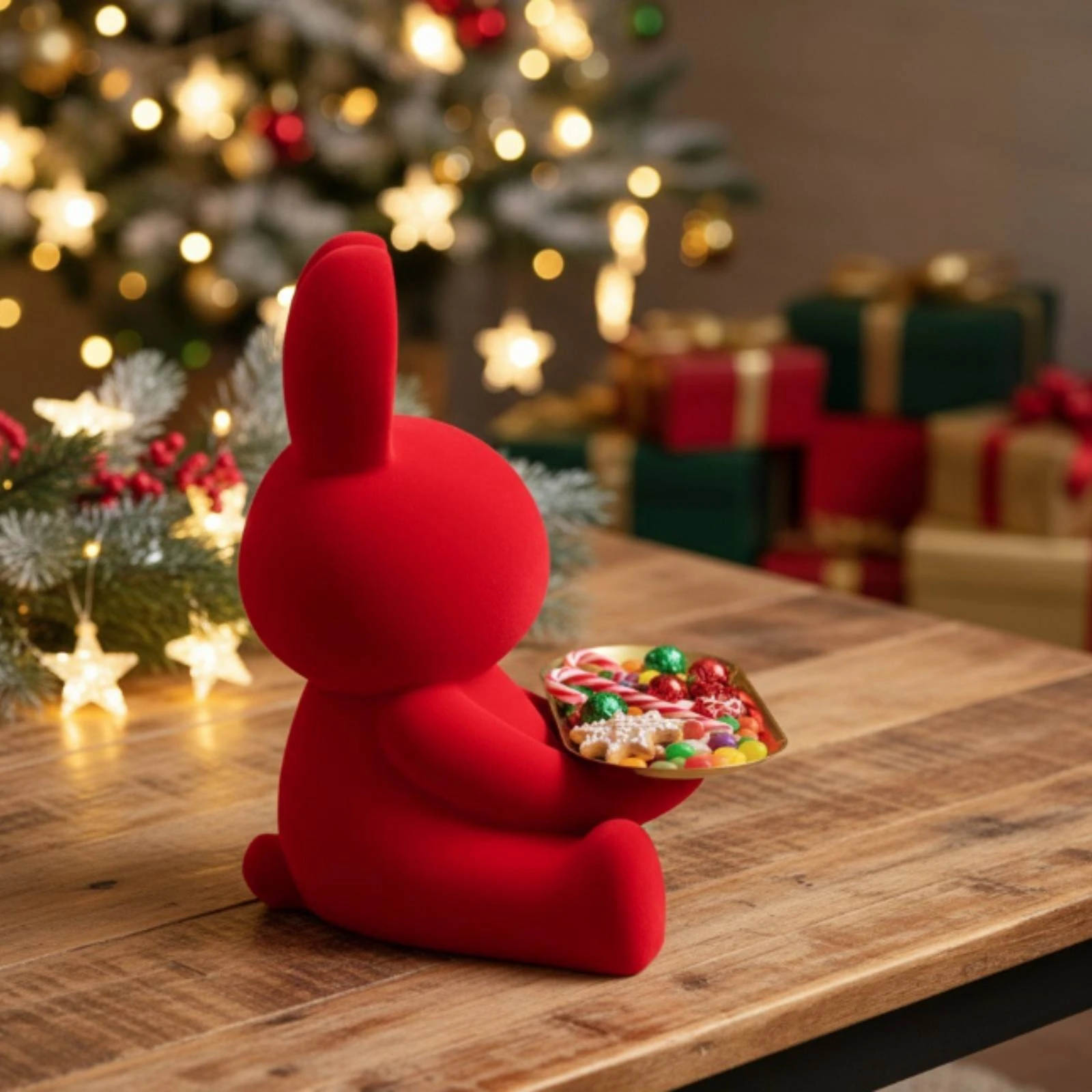 Tray Holding Rabbit Figurine Tabletop Seated Rabbit Figurine Bunny Statue Soft Textured Home Decor Decorative