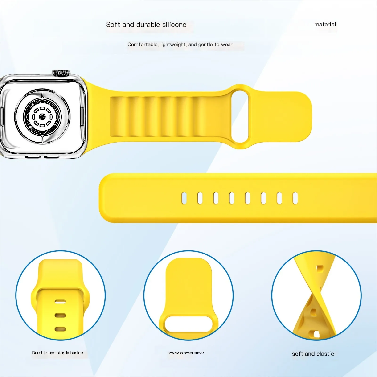 حزام ساعة سيليكون 5 شرائط - أنيق وجيد التهوية، متوافق مع Apple Watch Series 10، 9، 8، 7، 6، SE، SE2، Ultra 2-