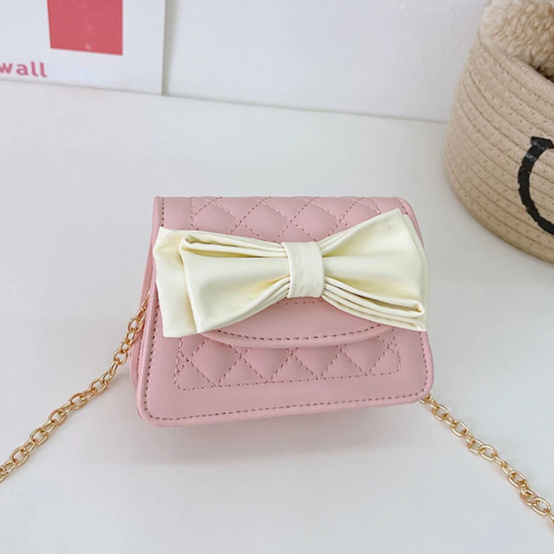 Sweet Bow Children's Small Square Shoulder Bag Lovely Baby Girls Chain Messenger Bags Princess Accessories Coin Purse Handbags