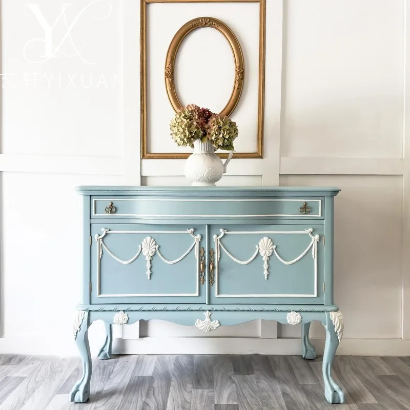 

French Retro Solid Wood Carved Entryway Cabinet American Style Living Room Decorative Cabinet Modern Simple Storage Sideboard