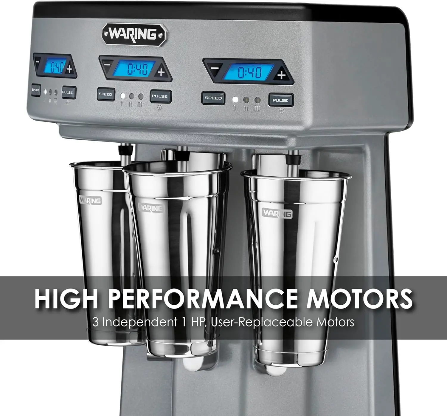 Commercial WDM360TX Heavy-Duty Triple Spindle Drink Mixer, Each Spindle Has Independent 1hp Motor, with Countdown Timer