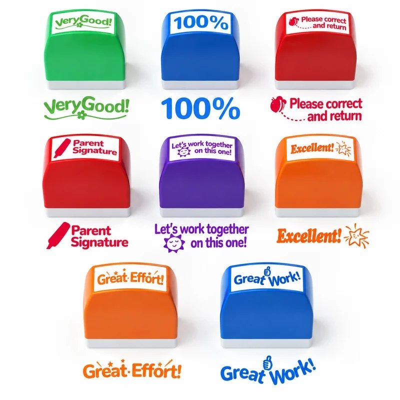 8/12‑Pack Teacher Self‑Inking Reward Stamps, Encouraging Feedback Stamps with Storage Case for Grading & Classroom Use