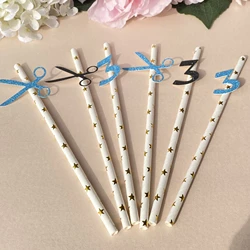 Upsherin Party Decor Drinking Straws Boy Age 3 Birthday Party Haircut Scissors Straw Decorations 25 pieces