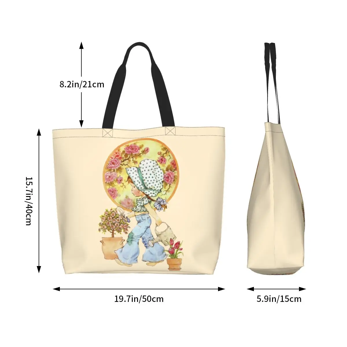 Custom Kawaii Sarah Kay Shopping Canvas Bags Women Portable Large Capacity Groceries Girl Roses And Watering Tote Shopper Bags