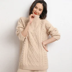 Hot Sale 2023 Autumn Winter New 100% Cashmere Sweater Women's Fashion Thicken Pullover Female Loose Large Size Knitted Jumper