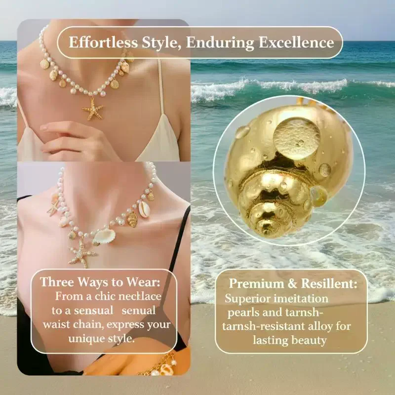 Starfish Shell Conch Imitation Pearl Necklace Bracelet Set Vacation Daily Jewelry Women Fashion Trend Gift Daily Accessory