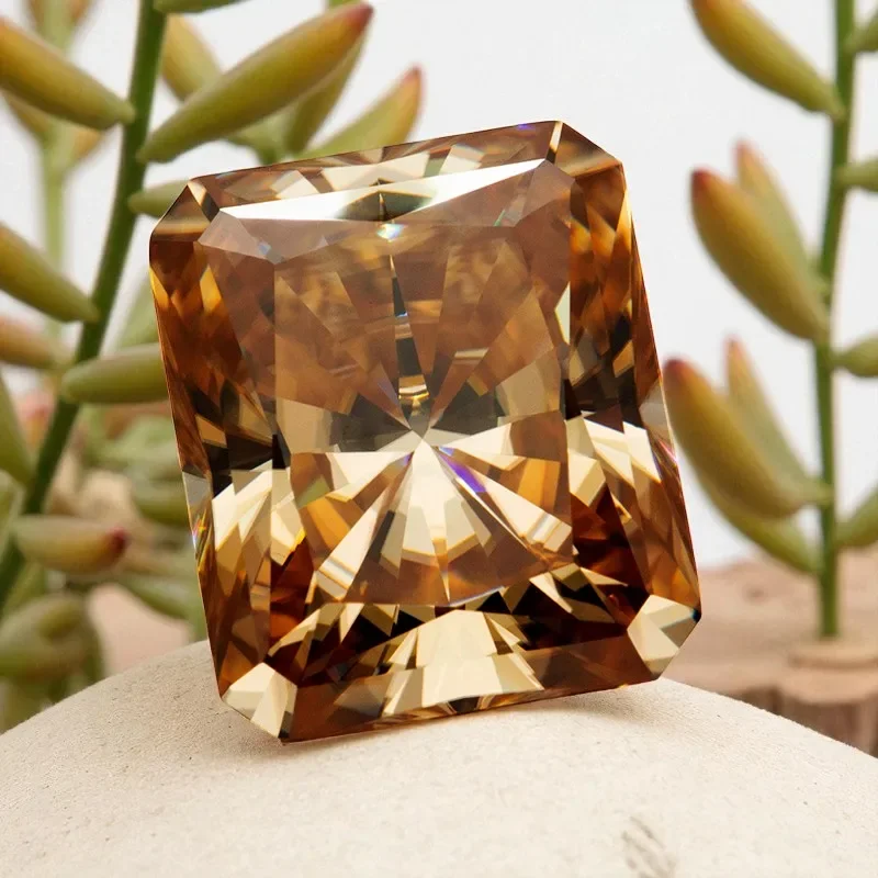 Hochwertiger Moissanit-Stein im Radiant-Schliff, Champagnerfarbe, loser Edelstein mit Zertifikat, bestandenem Diamanttester, für Schmuck – Detail 5
