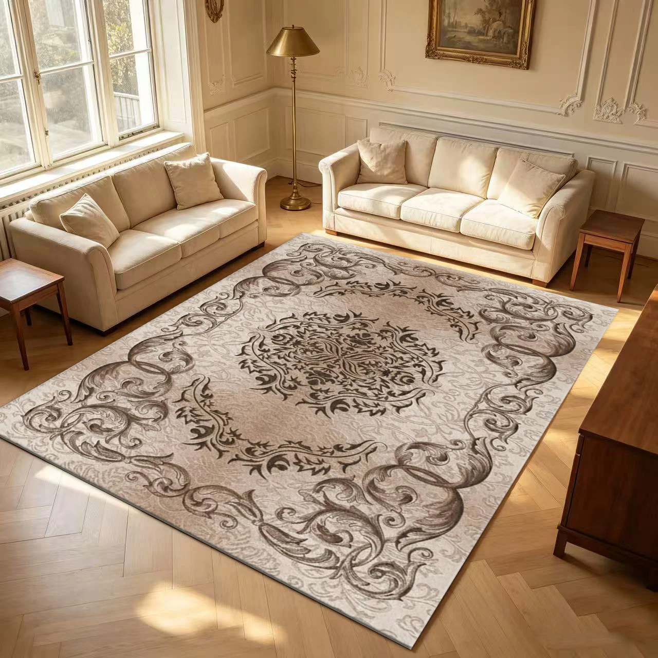 Vintage Baroque Gorgeous Curly Pattern Carpet Floor Classical Non-Slip Carpet Suitable for Bedroom Living Room Home Decoration