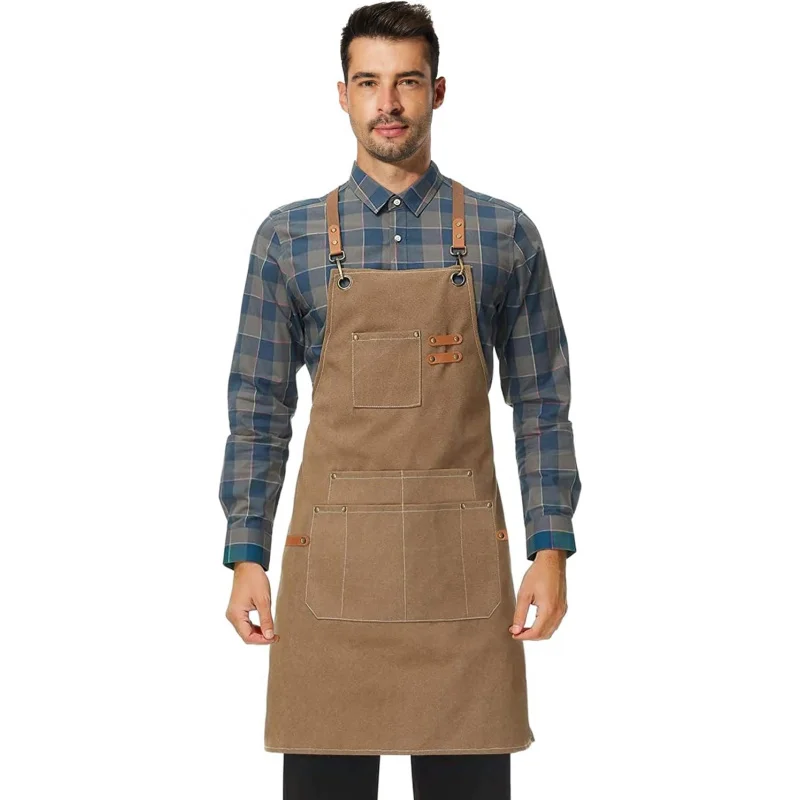 

Canvas Work Apron,Cross Back Aprons for Men,Women,Cooking,Carpenter,Woodworking,Chef,BBQ,Grilling,Bartender