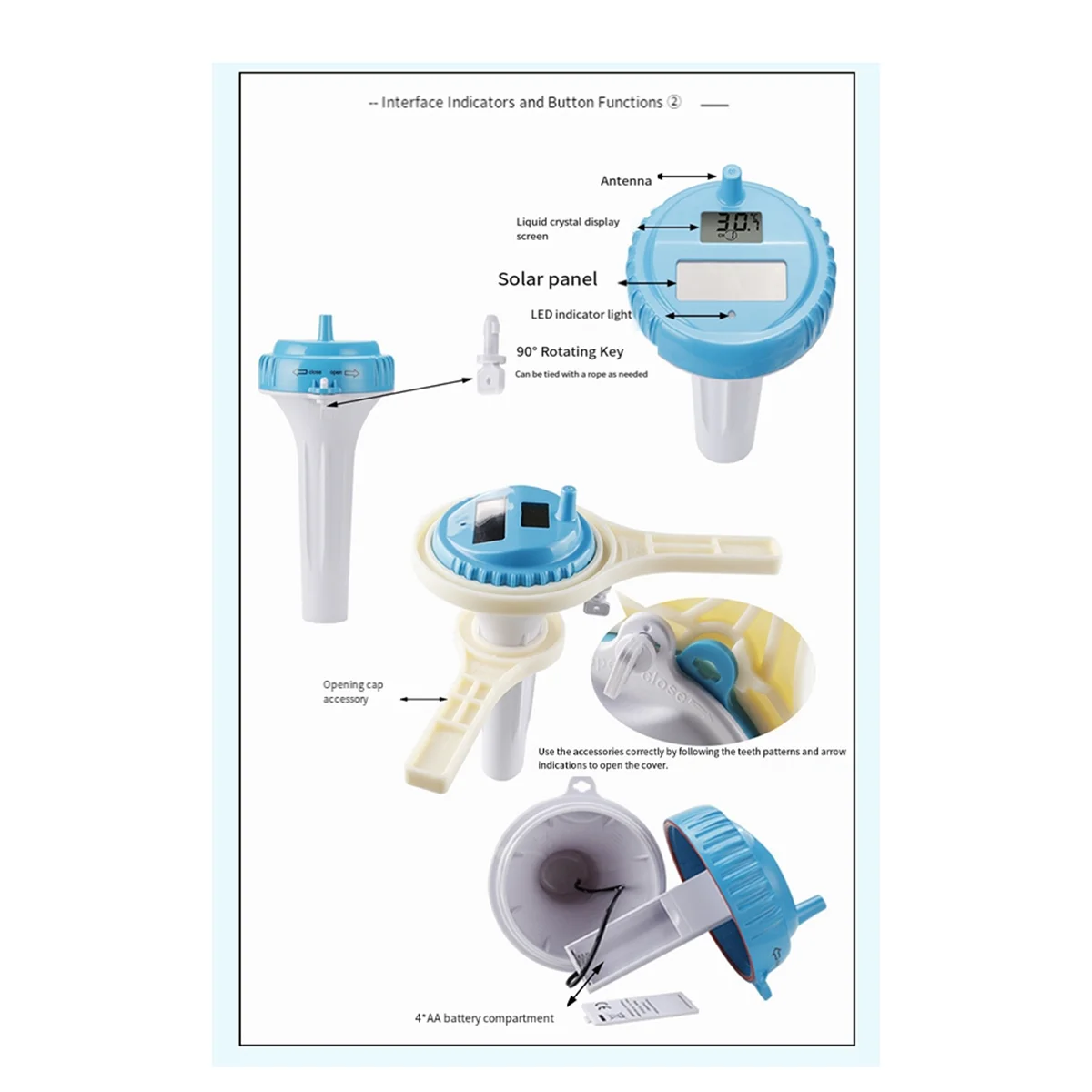 

ABJQ Pool Thermometer Floating, Digital Wireless Waterproof Thermometer with Indoor Temperature for Swimming Pool, Cold Pluge