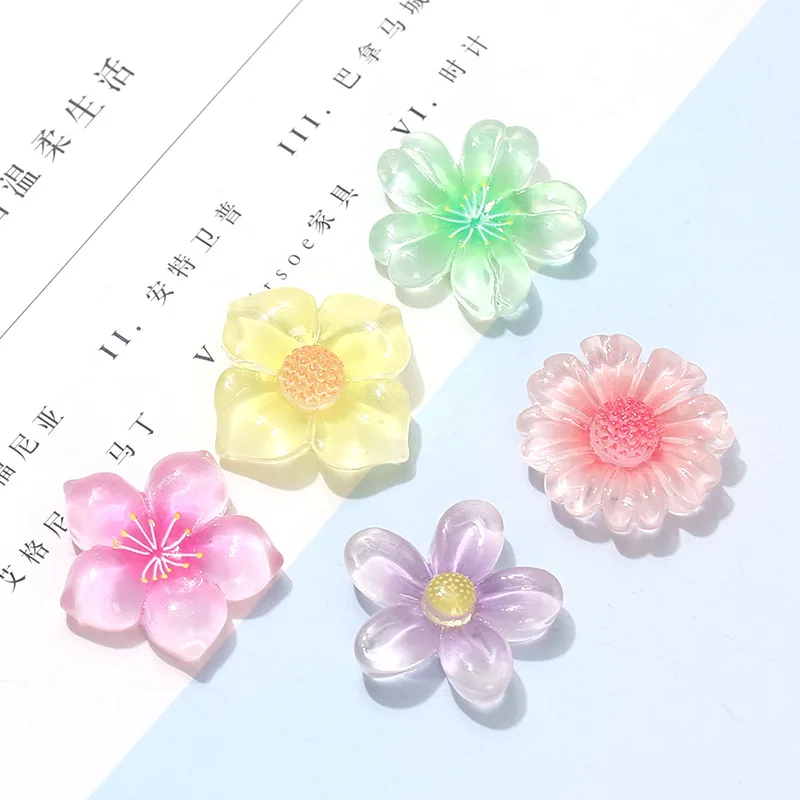 20pcs Sakura Resin Flowers Cabochons Flatback for Scrapbooking Lovely Flat Back Blossom Embellishments for Hairpin Accessories