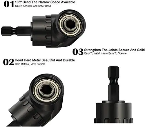 3 1/4 3/8 1/2 "Tác Động Cao Cấp Driver Ổ Cắm Adapter Mở Rộng Bộ Mũi Khoan 105 Độ Góc Tua Vít mũi Khoan Hex Bit