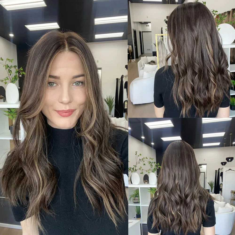 

100% натуральные человеческие волосы Шоколадно-коричневые свободные волны Темный брюнетка Натуральные парики фронта шнурка для женщин Высокотемпературный парик шнурка на заказ