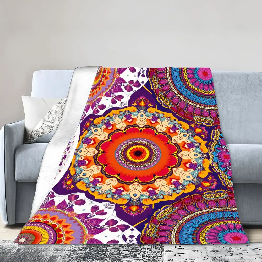 Vibrant Colorful Mandala Pattern Art Print - Intricate Symmetrical Design Featuring Floral & Circular Motifs on Deep Purple Back