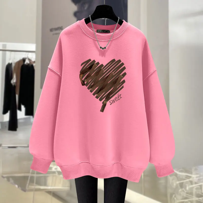 2024 Autumn Winter Chic Printed Sweatshirts Women Clothing O-neck Casual Loose Pure Cotton Hoodies Vintage Fashion Pullovers