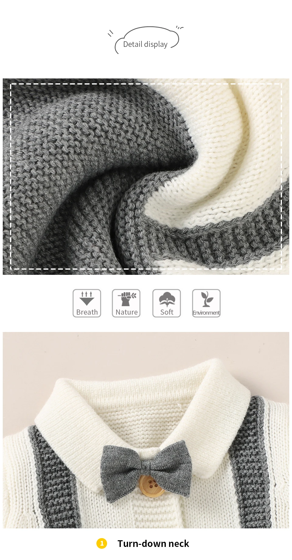 Baby Jungen Strampler Mode Herbst Winter Neugeborene Säuglinge Gentleman-Stil Overalls 0-18m Einteiliger Langarm-Strickanzug für Kleinkinder – Detail 5