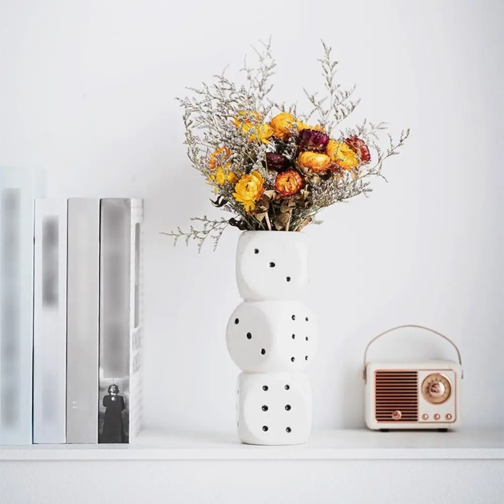 

Ins Style High-grade Dice Geometry Vase Unique Artistic Ceramic Dice Vase Vivid Desktop Storage Holder Living Room