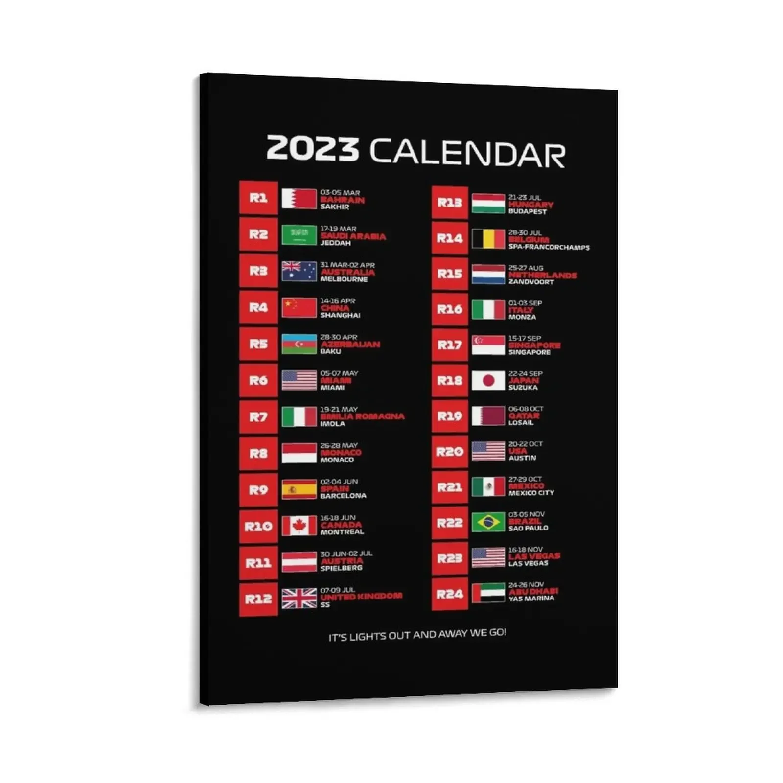 

2023 Season Calendar - It's Lights Out and Away We Go (White - Black BG) Canvas Painting room decorations