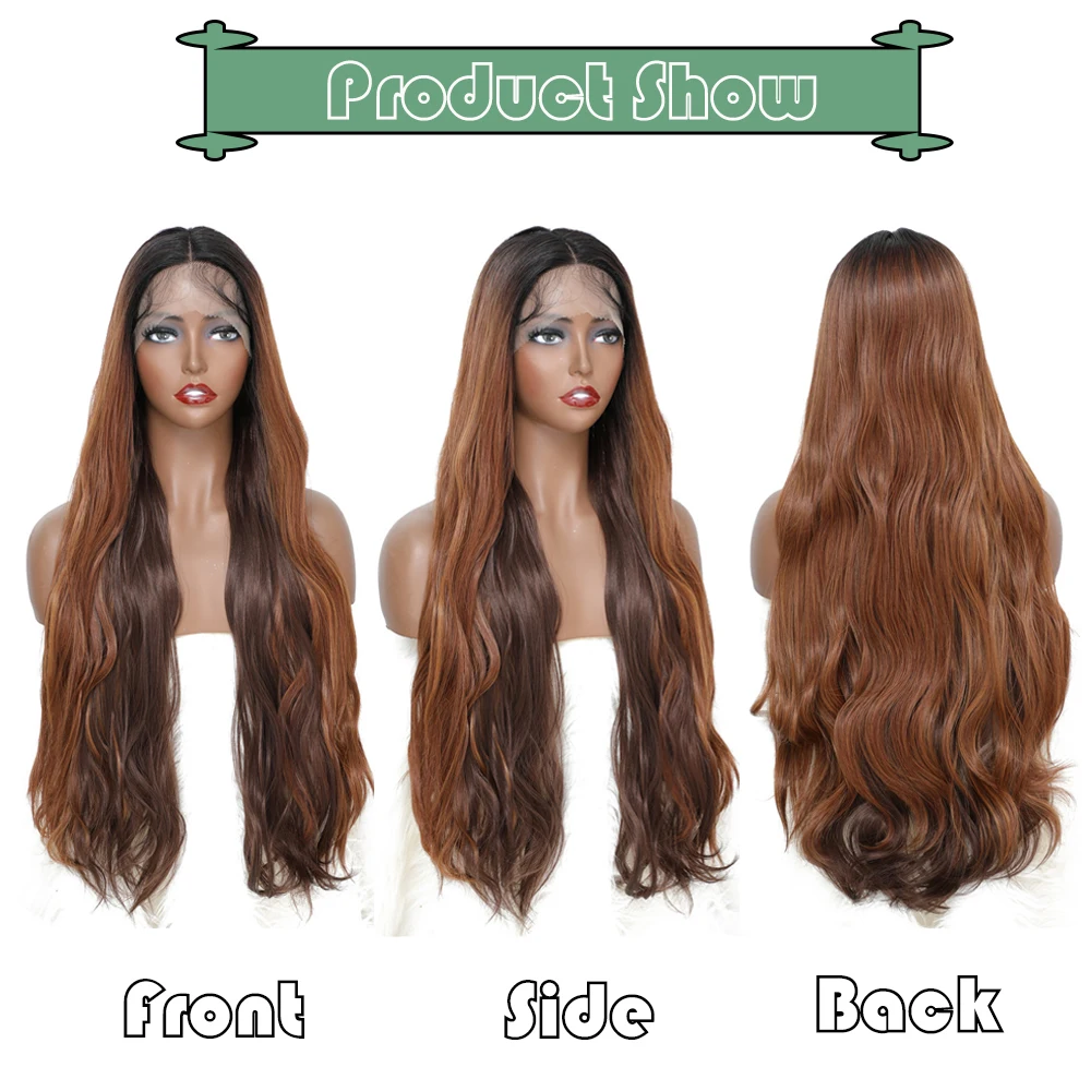 X-TRESS Synthetische Kant Voorkant Pruik Ombre Bruine 30 Inch Lange Golvende Middendeel Body Wave Kant Haar Met Baby Haar Voor Zwarte Vrouwen